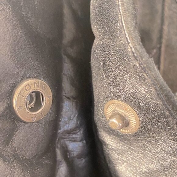 Vintage Leather Patchwork Black Brown Colour Block Bucket Bag Purse With Fringe - Picture 6 of 12